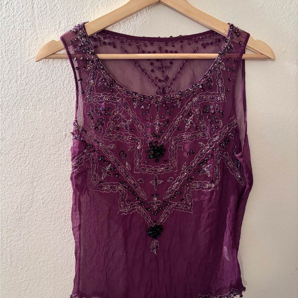 Embellished Purple Sleeveless Top